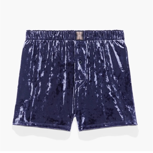 Savage X Fenty Navy Blue Whiskey Room Velvet Smoking Jacket & Boxers Pajamas Set - Picture 9 of 13